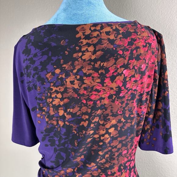 Jones New York Dress Women 16 stretch ruched plum russet berry gold flattering - Picture 7 of 16